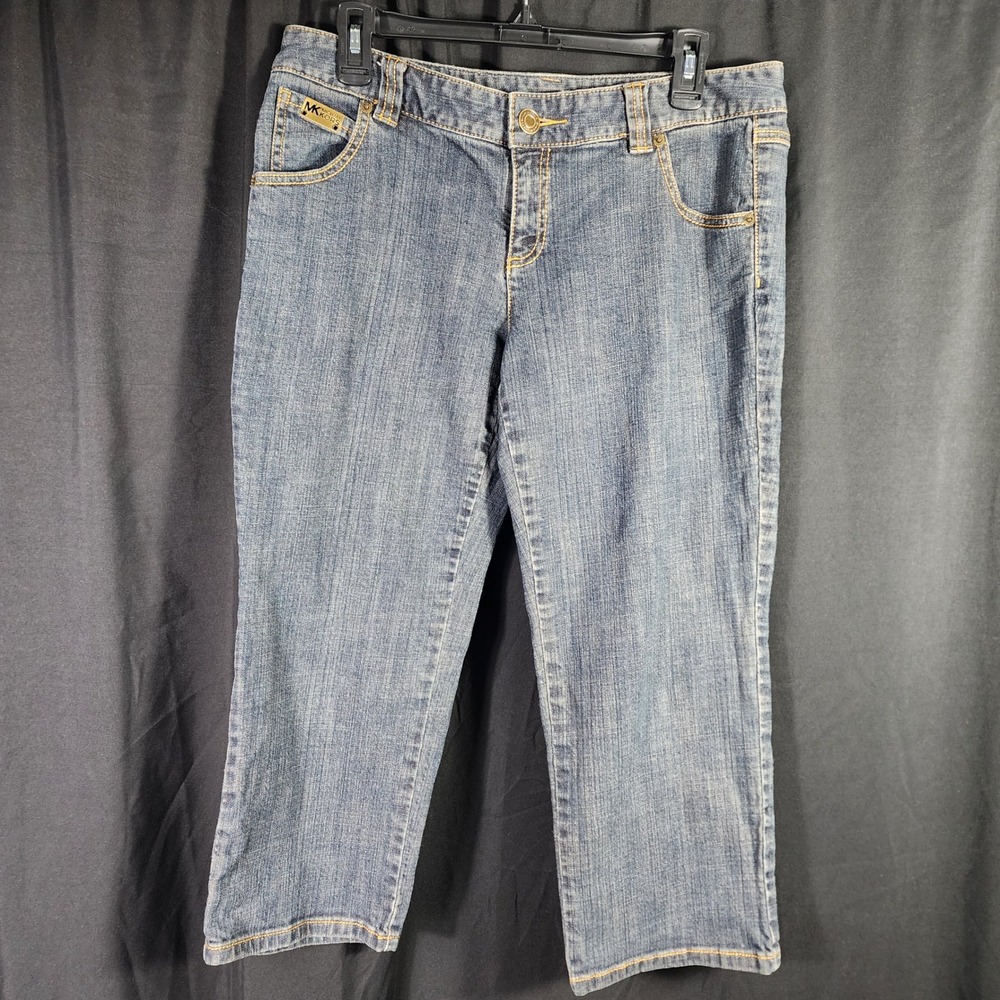 MICHAEL KORS Womens Denim Capri Pants‎ Medium Wash MK Logo Button Size 10